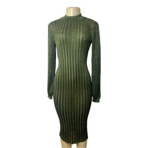 Nasty Gal Sparkling Green Long Sleeve Knit  Dress